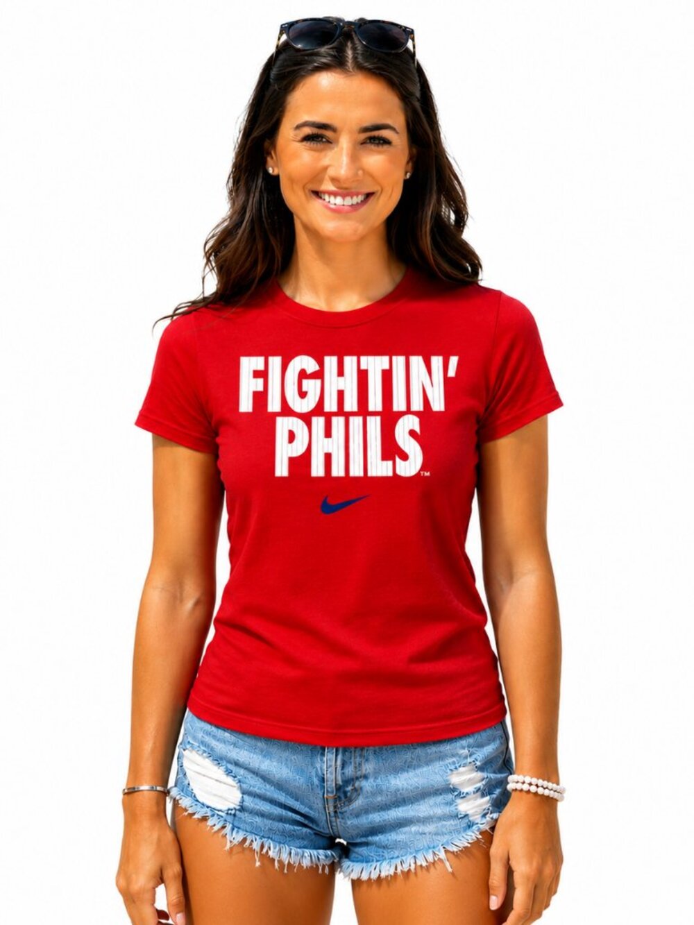 Nike Women's Philadelphia Phillies Local Short Sleeve Cotton Slim Tee Medium Red